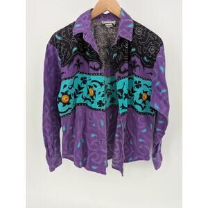 90s Vintage Western 100% Cotton Button Up Shirt Women's Medium Aztec Cowboy